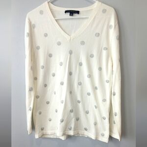 Tommy Hilfiger Cream Polka Dot V-neck Sweater Womens XL